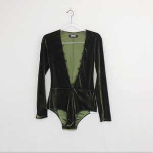 Reformation body suit - velour - dark green Medium